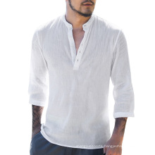 New Design Plain Shirt Casual Comfortable Half Long Sleeve Man Washed  T Shirt